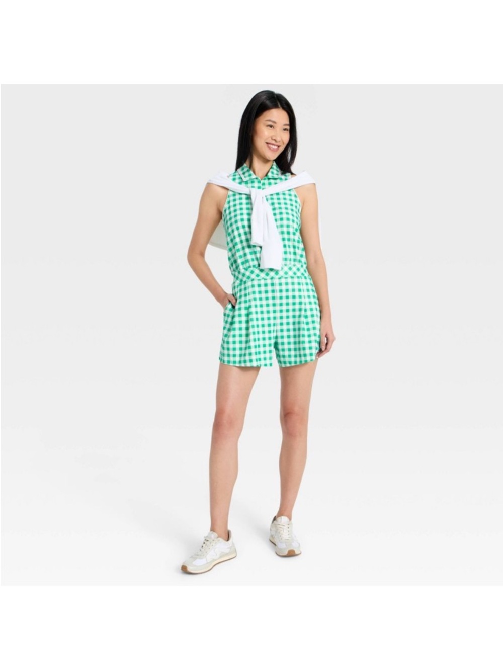 Green & White Gingham Sleeveless Romper Sleeveless New XS 2026 All In Motion
